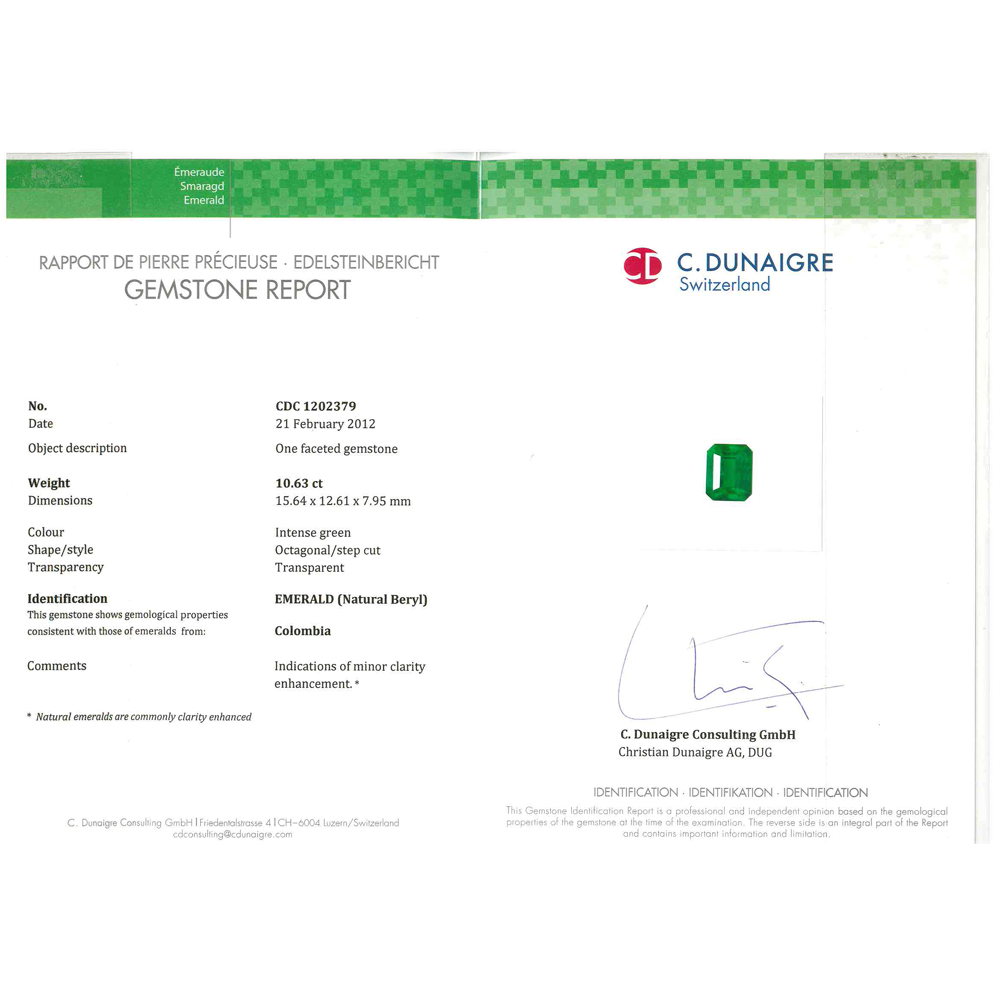 Certified Octagon Shaped Emerald Stone CDC1202379