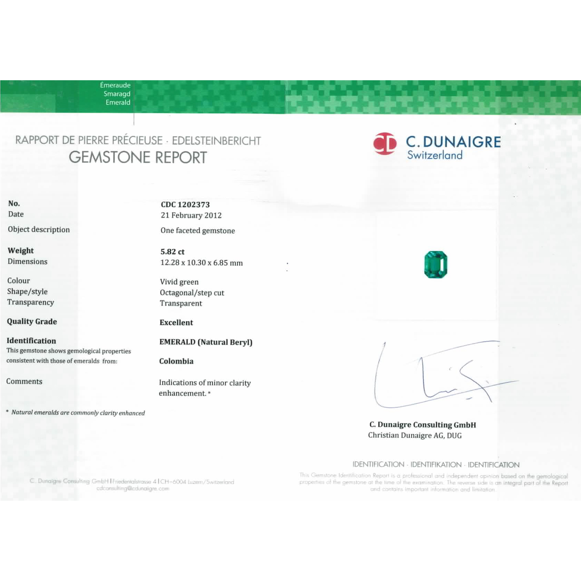 Certified Octagon Shaped Emerald Stone CDC1202373