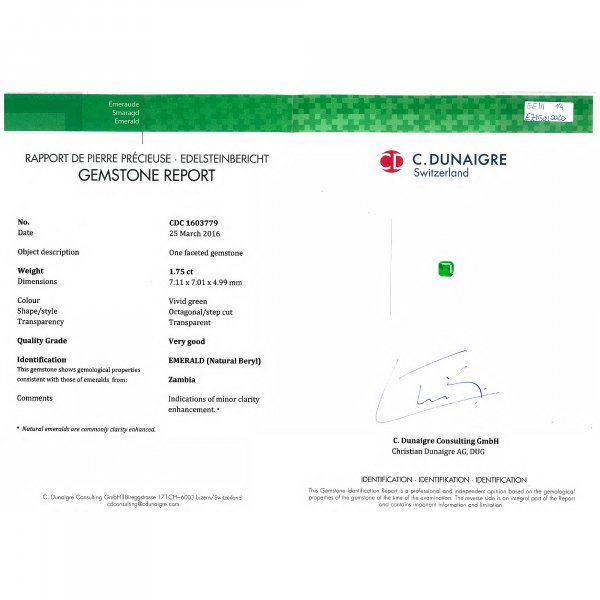 Certified Octagon Shaped Emerald Stone CDC1603779