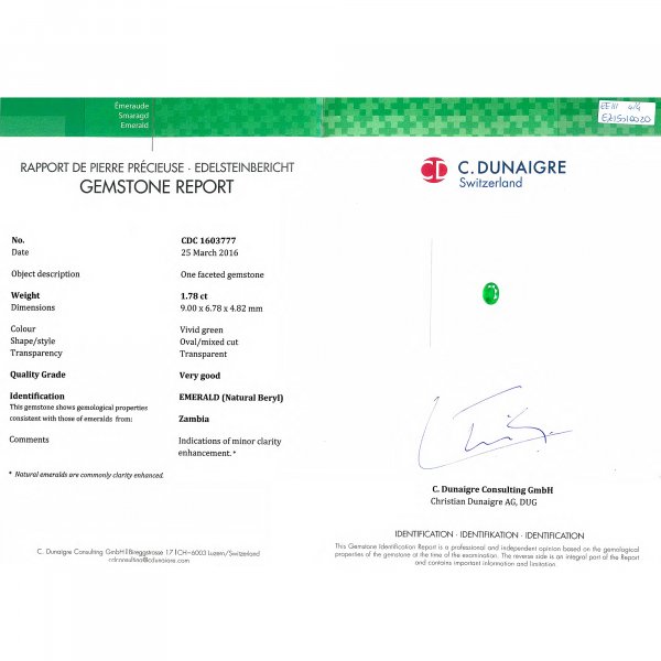 Certified Oval Shaped Emerald Stone CDC1603777