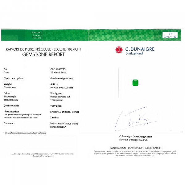 Certified Octagon Shaped Emerald Stone CDC1603775