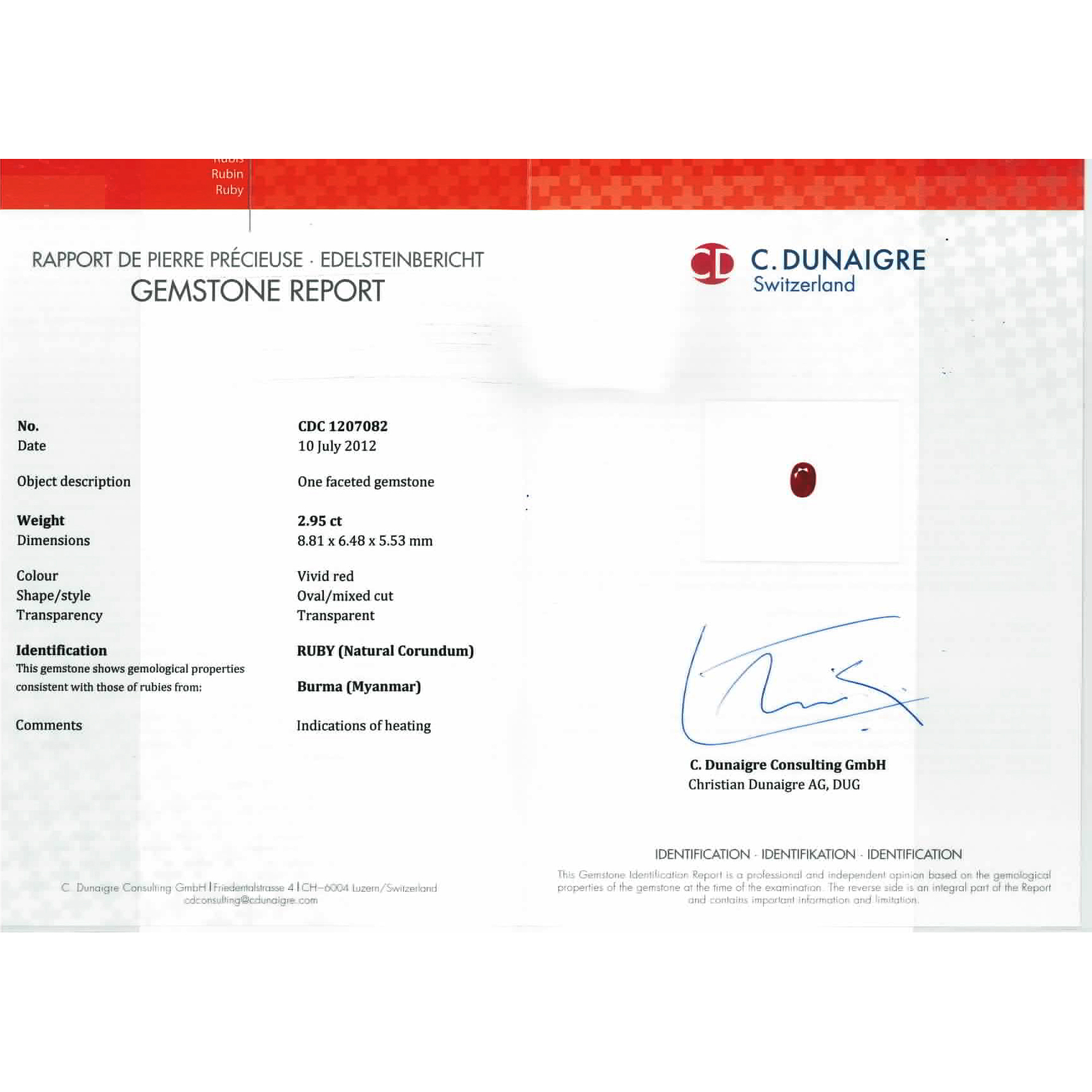 Certified Oval Shaped Ruby Stone CDC1207082