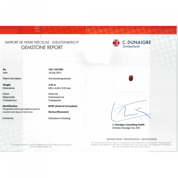 Certified Oval Shaped Ruby Stone CDC1207082
