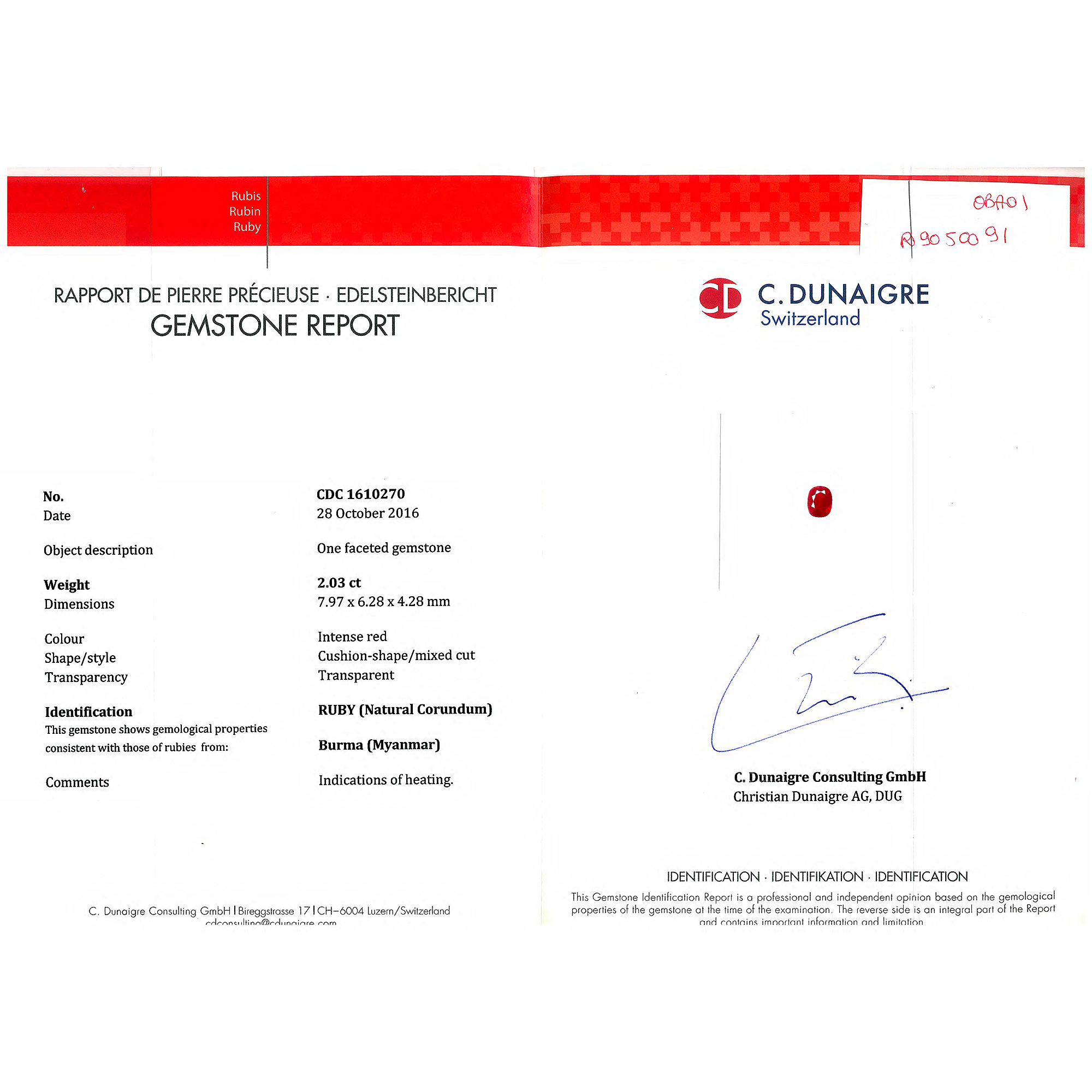 Certified Cushion Shaped Ruby Stone CDC1610270