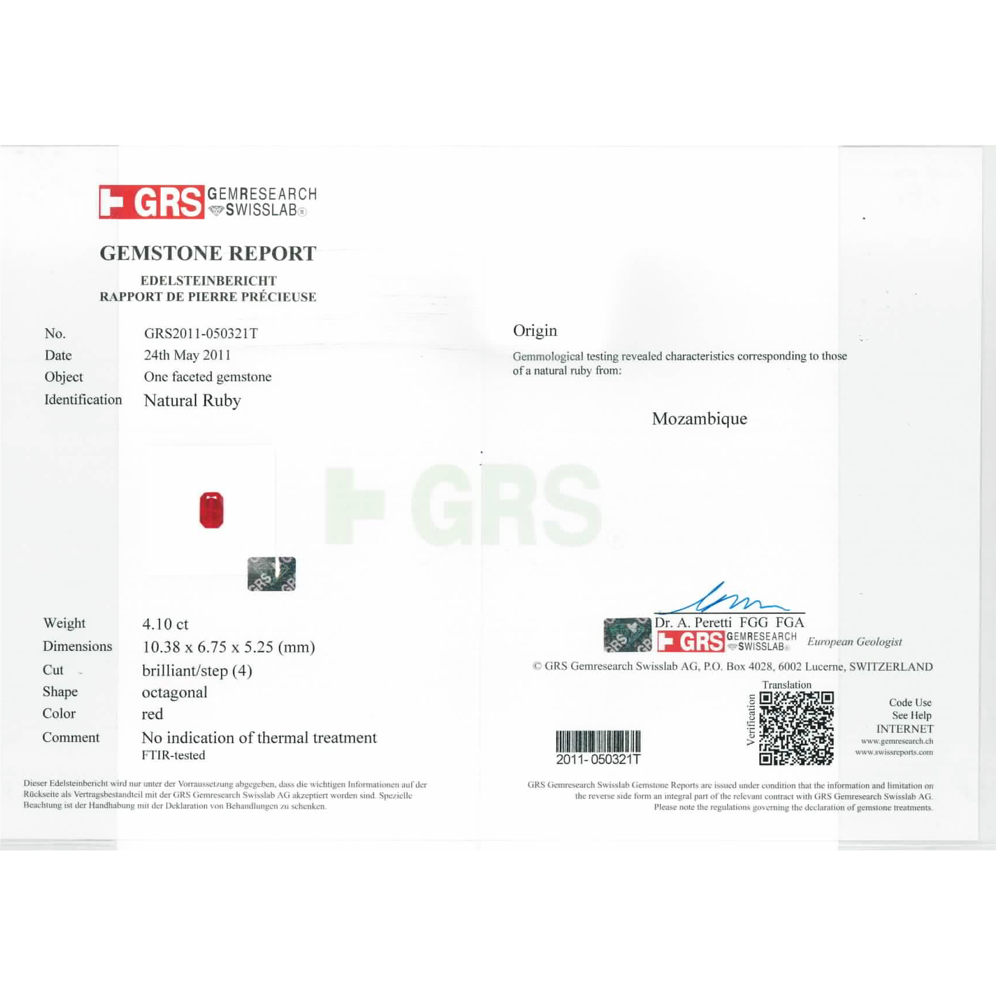 Certified Octagon Shaped Ruby Stone GRS2011-050321T