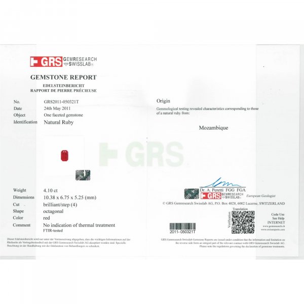 Certified Octagon Shaped Ruby Stone GRS2011-050321T