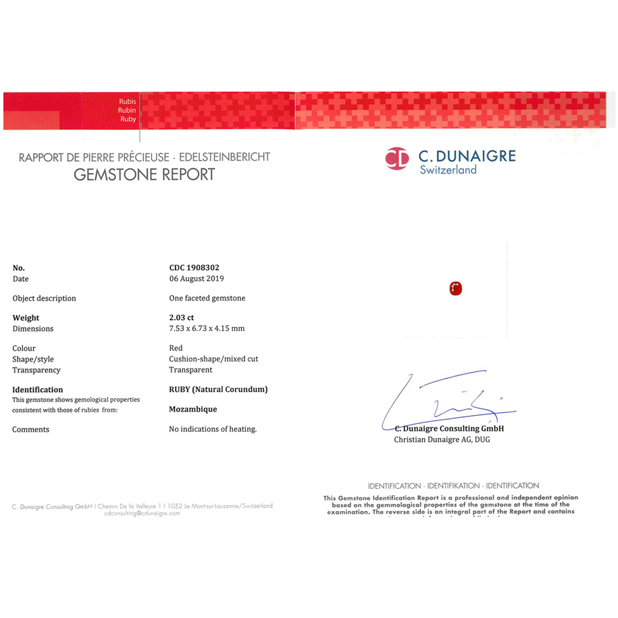 Certified Cushion Shaped Ruby Stone CDC1908302