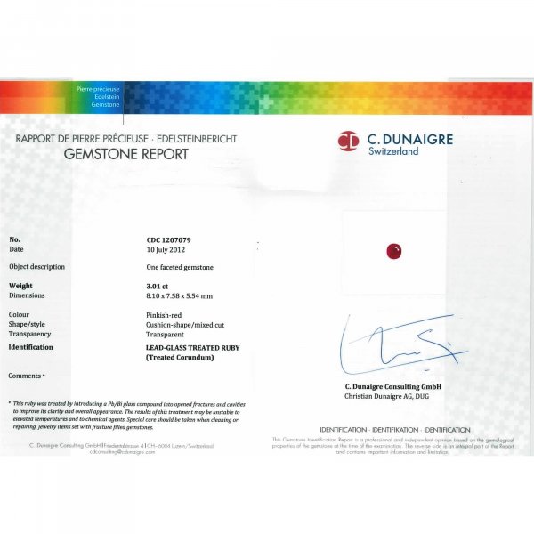 Certified Cushion Shaped Ruby Stone CDC1207079