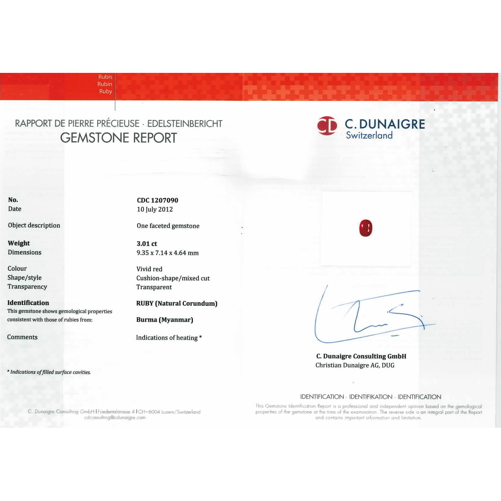 Certified Cushion Shaped Ruby Stone CDC1207090
