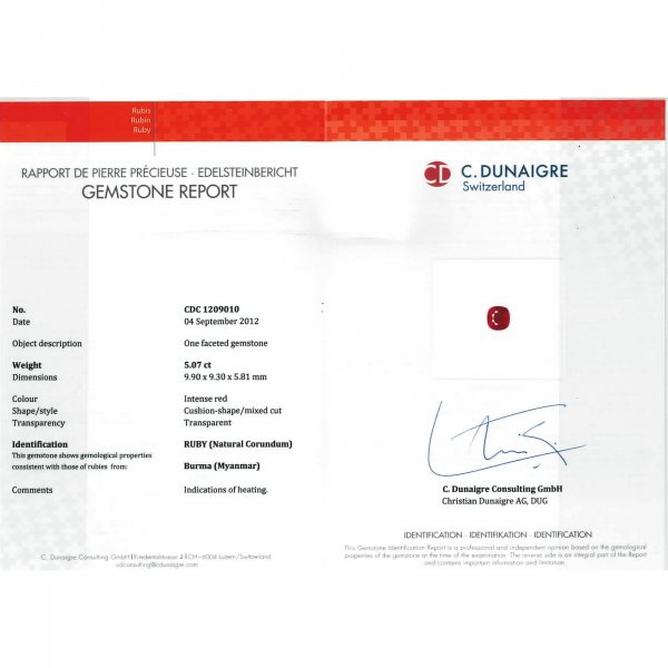 Certified Cushion Shaped Ruby Stone CDC1209010