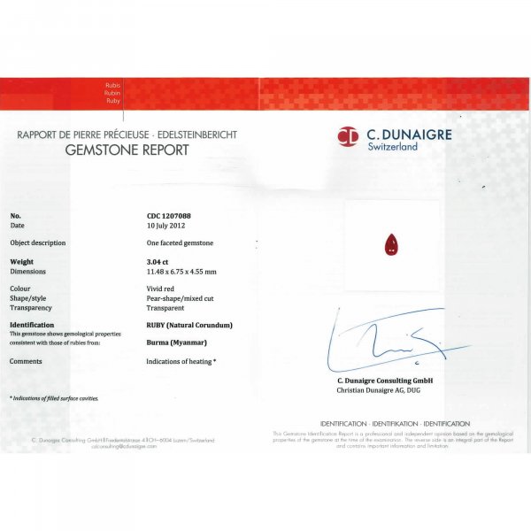 Certified Pear Shaped Ruby Stone CDC1207088