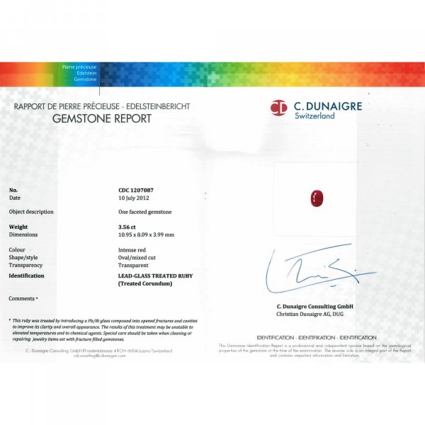 Certified Oval Shaped Ruby Stone CDC1207087
