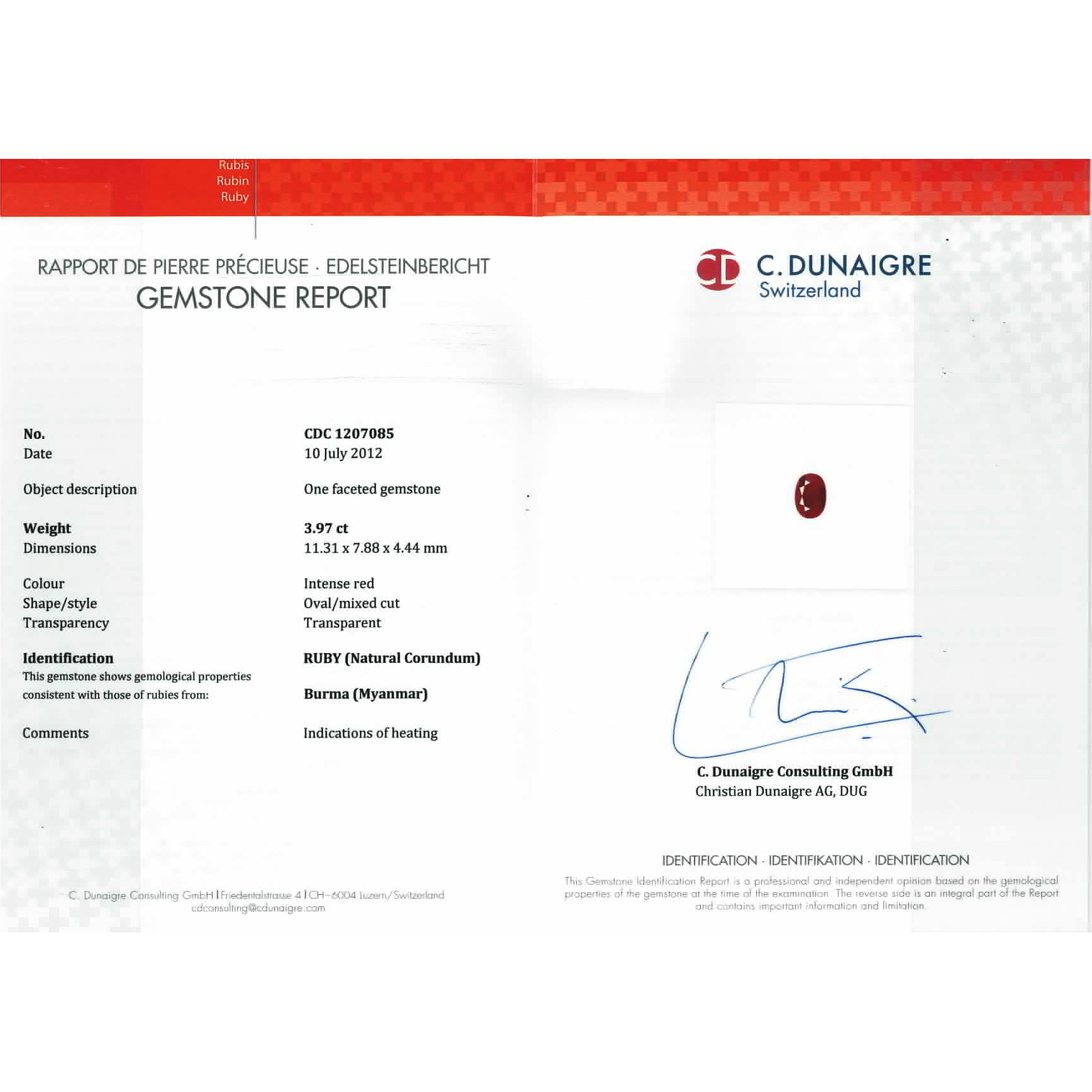 Certified Oval Shaped Ruby Stone CDC1207085