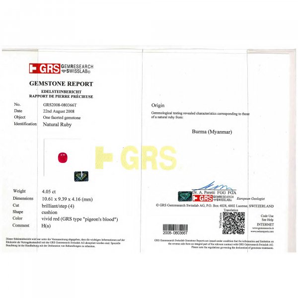 Certified Cushion Shaped Ruby Stone GRS2008-080366T