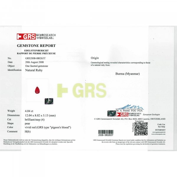 Certified Pear Shaped Ruby Stone GRS2008-080263T