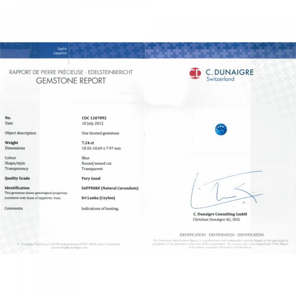Certified Round Shaped Blue Sapphire Stone CDC1207092
