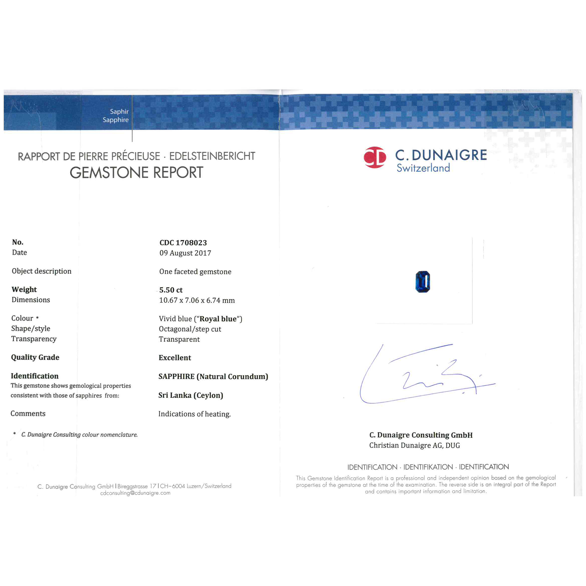 Certified Octagon Shaped Blue Sapphire Stone CDC1708023